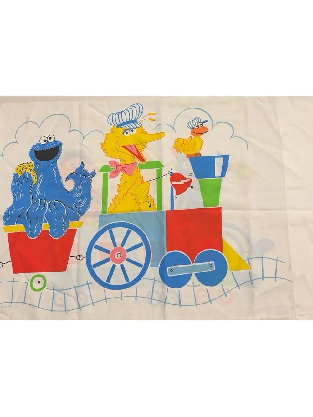 Vintage 80s Sesame Street Big Bird Cookie Monster Bert Ernie Train Pillowcase
